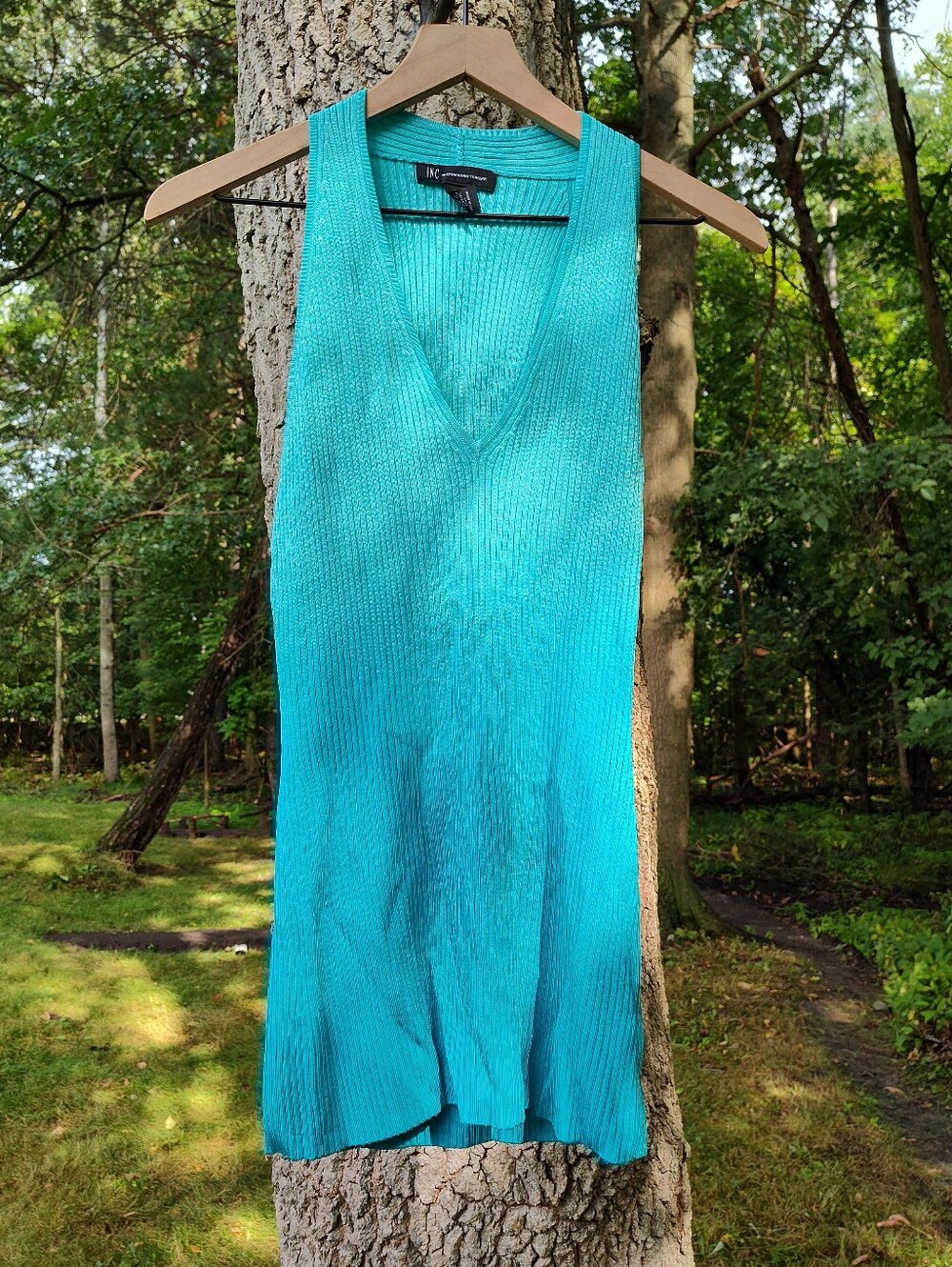 Blue Ombre Ribbed Stretchy Fitted Tank Top V-Neck Turquoise Inc Sz XL Mermaid